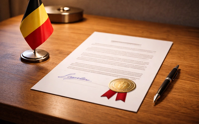 Officieel document met Belgische vlag symboliseert vergunde bookmakers